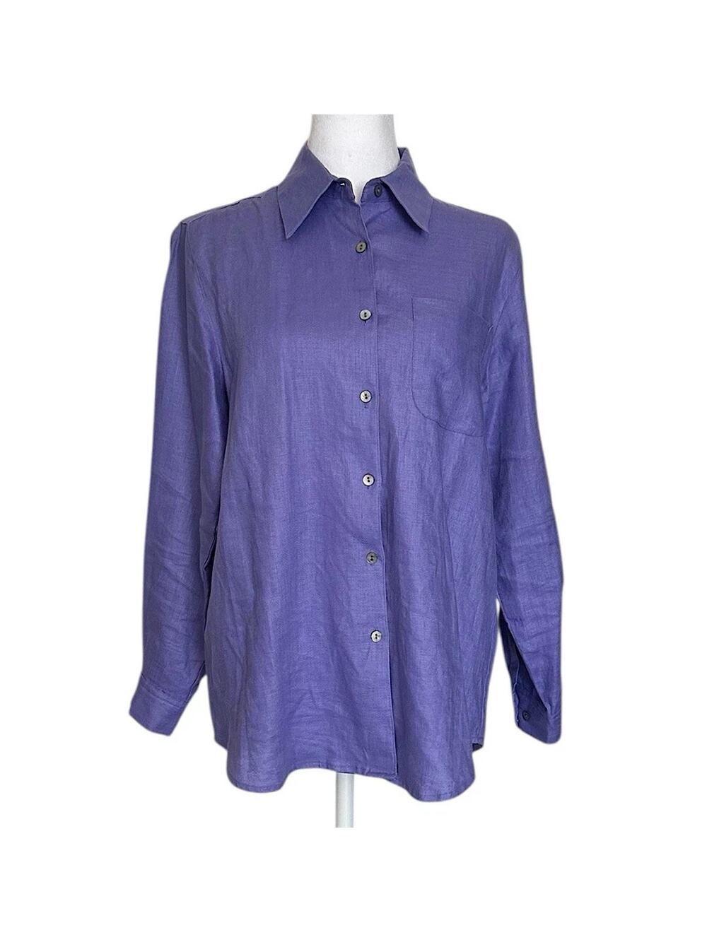 Nicole Miller Linen Blouse XL Purple Button Up Relaxed Oversized fit NEW Pocket